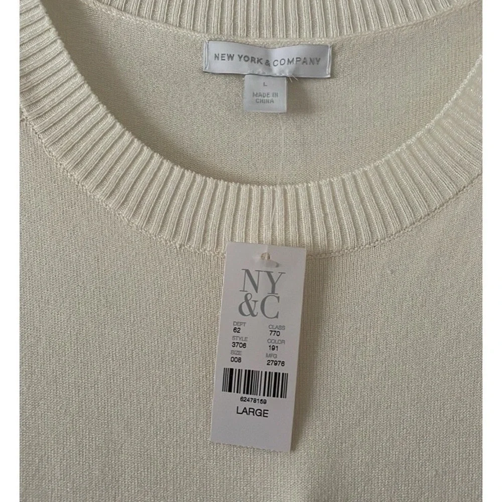 New‎ York & Company Women's Cream Soft Knit Waist Tie Midi Sweater Dress Size L